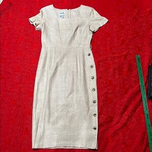 100%Silk Depeche Mode Yves Cossette Beige Button-Detail Vintage Dress -10